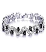 Valentine's Collection Gift Black Crystal CZ Chain Silver Plated Bracelet for Women and Girls (ADB181B)