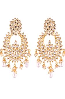 Traditional Chandbali Earrings Encased With Faux Kundans For Women/Girls (E2456W)