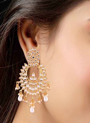 Traditional Chandbali Earrings Encased With Faux Kundans For Women/Girls (E2456W) 2