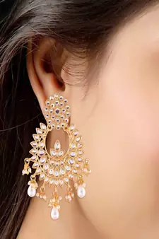 Traditional Chandbali Earrings Encased With Faux Kundans For Women/Girls (E2456W)