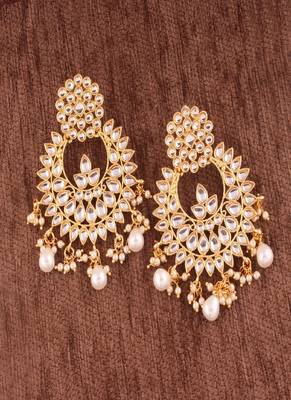 Traditional Chandbali Earrings Encased With Faux Kundans For Women/Girls (E2456W) 4