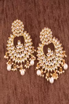 Traditional Chandbali Earrings Encased With Faux Kundans For Women/Girls (E2456W)