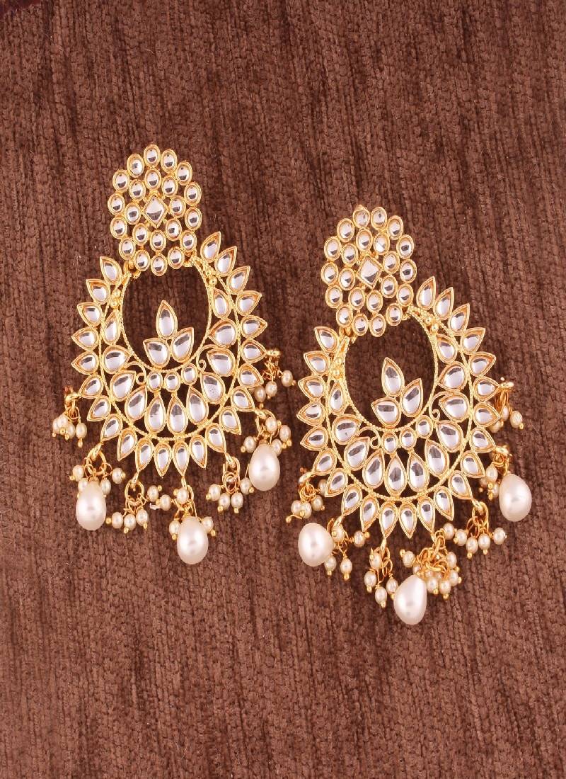 Traditional Chandbali Earrings Encased With Faux Kundans For Women/Girls (E2456W)