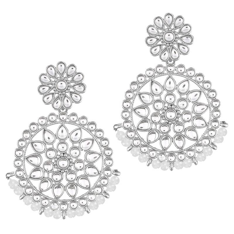 Rhodium Plated Chandbali Earrings Encased With Faux Kundans For Women/Girls 