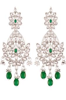Traditional Silver Plated Chandbali Earrings Encased With Faux Kundans For Women/Girls (E2465ZG)