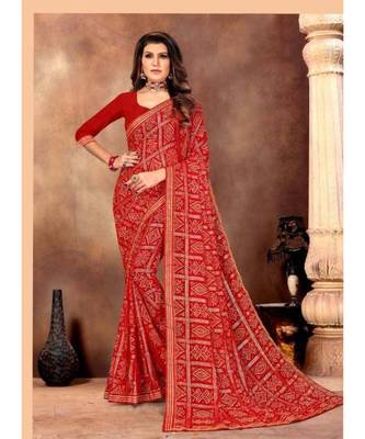 Women's Bandhani Georgette Saree With Blouse Piece 1