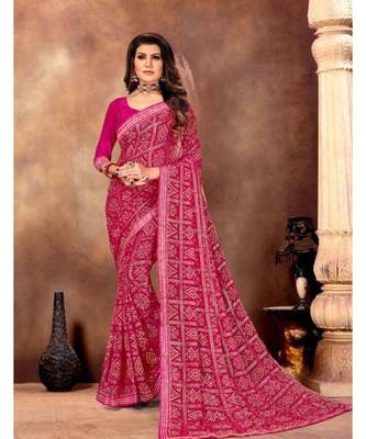Women's Bandhani Georgette Saree With Blouse Piece 1