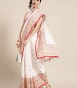 Sareemall White Casual Jute Silk Woven Saree With Unstitched Blouse
