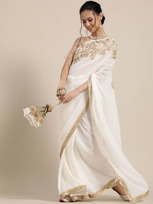 Sareemall Off White Festive Wear Georgette Embroidered Saree With Unstitched Blouse 1