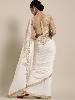 Sareemall Off White Festive Wear Georgette Embroidered Saree With Unstitched Blouse 2