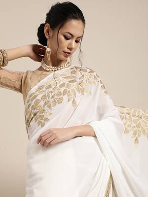 Sareemall Off White Festive Wear Georgette Embroidered Saree With Unstitched Blouse 3