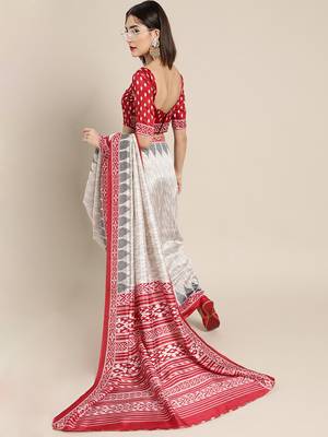 Sareemall Off White Casual Silk Blend Printed Saree With Unstitched Blouse 2