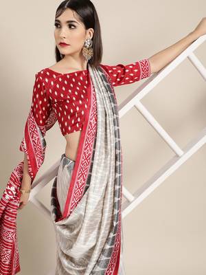Sareemall Off White Casual Silk Blend Printed Saree With Unstitched Blouse 3