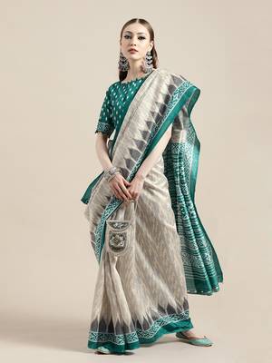 Sareemall Off White Casual Silk Blend Printed Saree With Unstitched Blouse 1