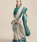 Sareemall Off White Casual Silk Blend Printed Saree With Unstitched Blouse