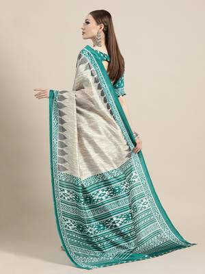 Sareemall Off White Casual Silk Blend Printed Saree With Unstitched Blouse 2