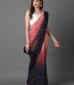 Sareemall Peach & Navy Blue Festive Wear Georgette  Sequence Work Saree With Unstitched Blouse