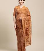 Sareemall Musturd Casual  Brasso  Printed Saree With Unstitched Blouse