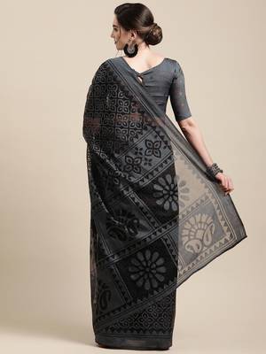 Sareemall Grey Casual  Brasso  Printed Saree With Unstitched Blouse 2