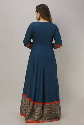ftDiva Women  Embroidered Anarkali Kurta in Blue 3