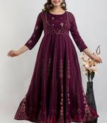 Women Ethnic Motifs Anarkali Kurta in Purple