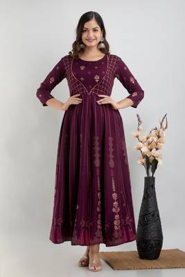 Women Ethnic Motifs Anarkali Kurta in Purple 2