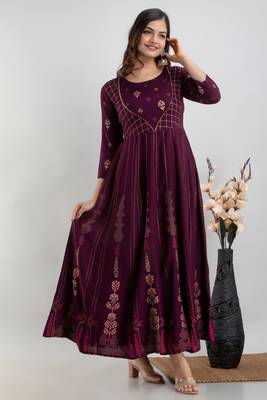 Women Ethnic Motifs Anarkali Kurta in Purple 4
