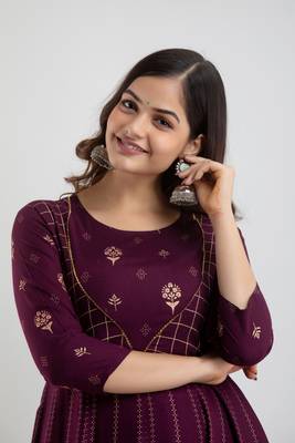 Women Ethnic Motifs Anarkali Kurta in Purple 5
