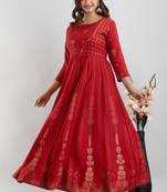 ftDiva Women Ethnic Motifs Anarkali Kurta in Red