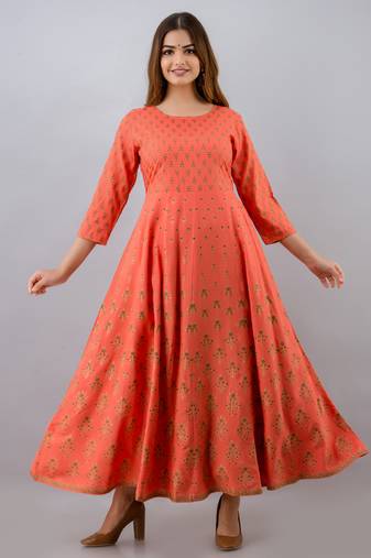 ftDiva Women Paisley Anarkali Kurta in Pink