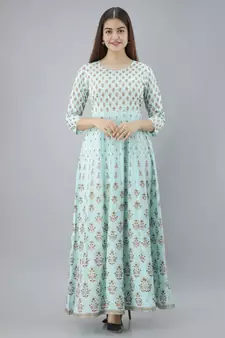 Women Paisley Anarkali Kurta in Light Green