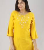 ftDiva Women Embroidered Flared Kurti in Yellow