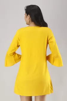 ftDiva Women Embroidered Flared Kurti in Yellow