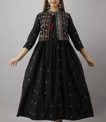 Women Ikkat Anarkali Kurta with Jacket in Black