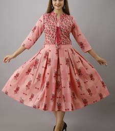 Women Floral Flared Jacketed Kurti in Pink