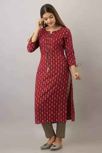 Women Ethnic Motifs Straight Kurti in Maroon