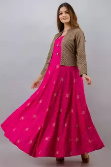 Women Floral Anarkali Jacketed Kurta in Pink