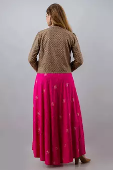 Women Floral Anarkali Jacketed Kurta in Pink