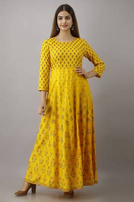 Women's Yellow Rayon Anarkali Kurta 2