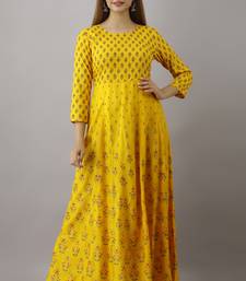 Women's Yellow Rayon Anarkali Kurta