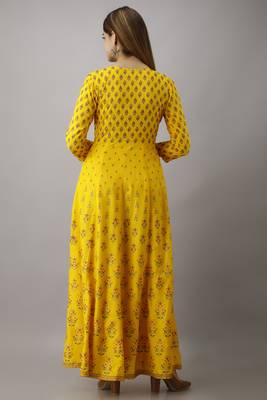 Women's Yellow Rayon Anarkali Kurta 3