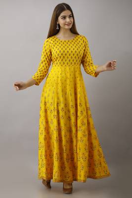 Women's Yellow Rayon Anarkali Kurta 4