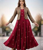 Women Floral Anarkali Jacketed Kurta in Yellow