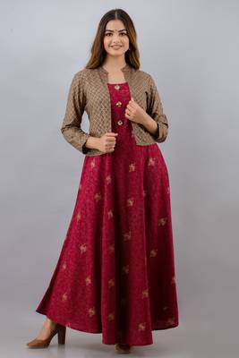 Women Floral Anarkali Jacketed Kurta in Yellow 2