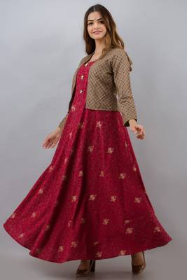 Women Floral Anarkali Jacketed Kurta in Yellow 4