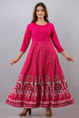 ftDiva Women Paisley Anarkali Kurta in Pink 1