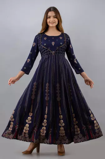 Women Ethnic Motifs Anarkali Kurta in Blue