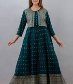 ftDiva Women Aztec Anarkali Jacketed Kurta in Blue