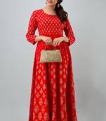 ftDiva Women Paisley Anarkali Kurta in Red
