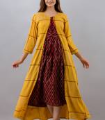 ftDiva Women Checkered Flared Kurta with Shrug in Multicolor